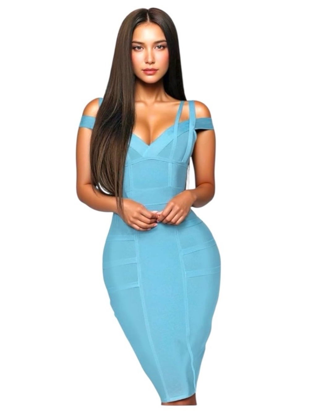 HYBRID & CO Strappy Bandage Bodycon Mini Dress, Sky Blue, Size S